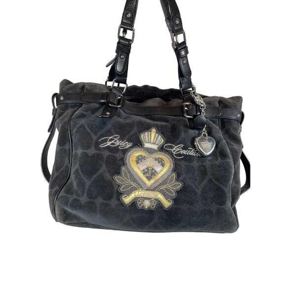 Juicy Couture Black Heart Jacquard Dearest Hobo Handbag With Charm & Adjustable - Picture 2 of 15